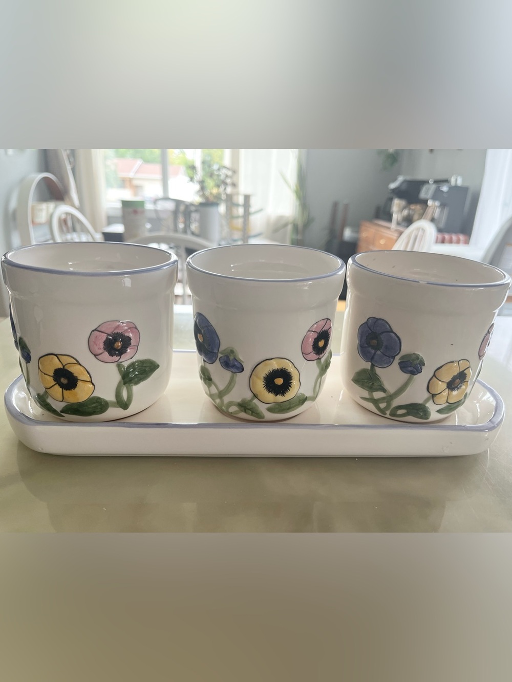 Unbranded Hand Painted Sweet Floral Herb Windowsill Plant Pot Set